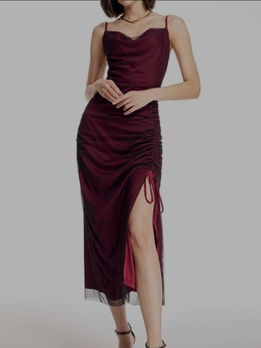 Mesh Drawstring Maxi Dress